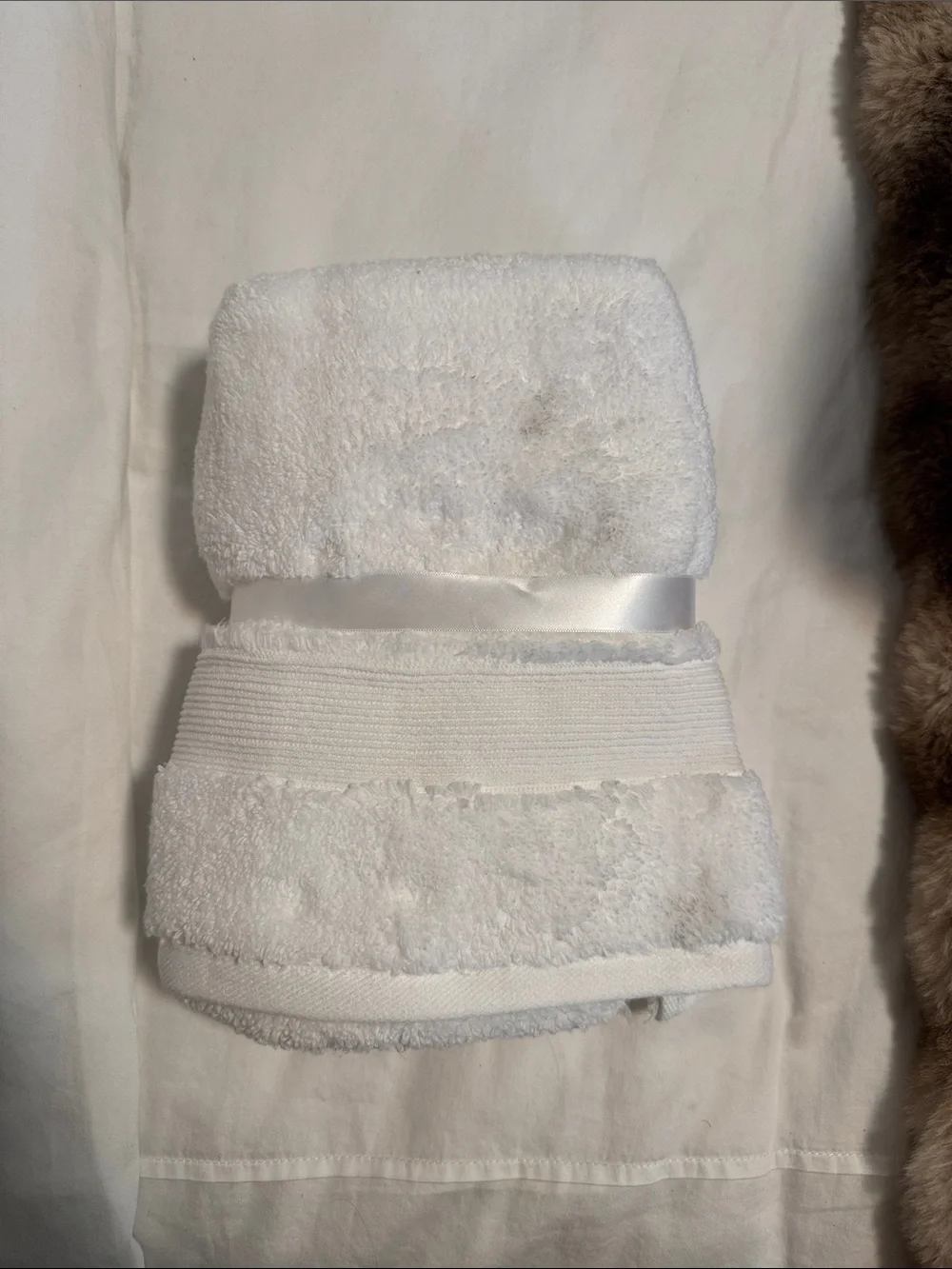Rachel Zoe White Cotton Hand Towels with Ribbon Trim
